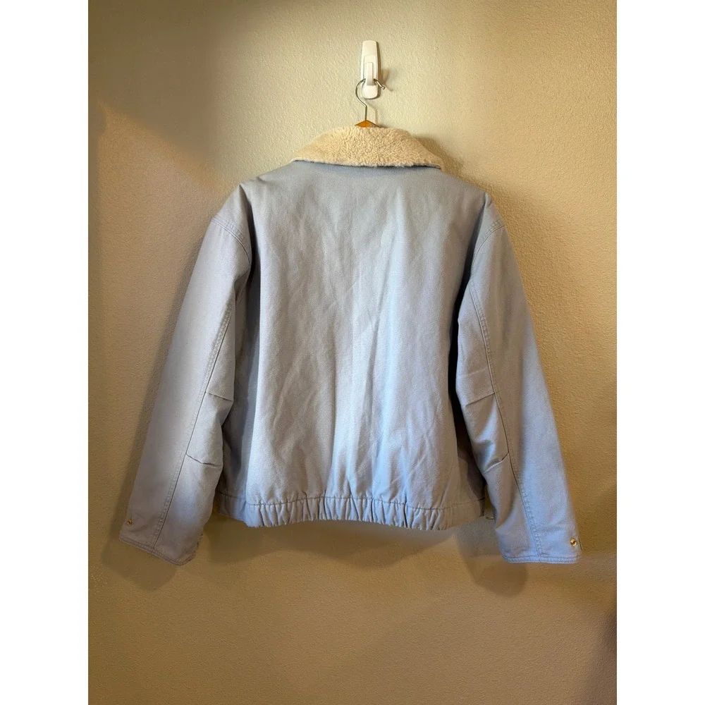 American Eagle Utility Jacket Women's Lg Blue Sherpa‎ Collar Canvas Zip
